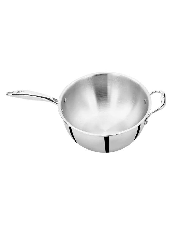 DONIV Titanium Triply Stainless Steel Wok with Handle, 28 cm 4 Litre Capacity, 2.5 mm Thick, Chinese Wok with Steel Handles, Induction Friendly, ISI Certified, 5 Years Warranty, Pack of 1 - Image 2